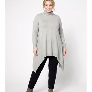 Chico's Gray Turtle Neck Shark Bite Hem Cashmere Blend Tunic Sweater Large/2